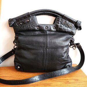 FORTUNA VALENTINO BLACK GENUINE PEBBLED LEATHER  HAND SHOULDER CROSSBODY BAG
